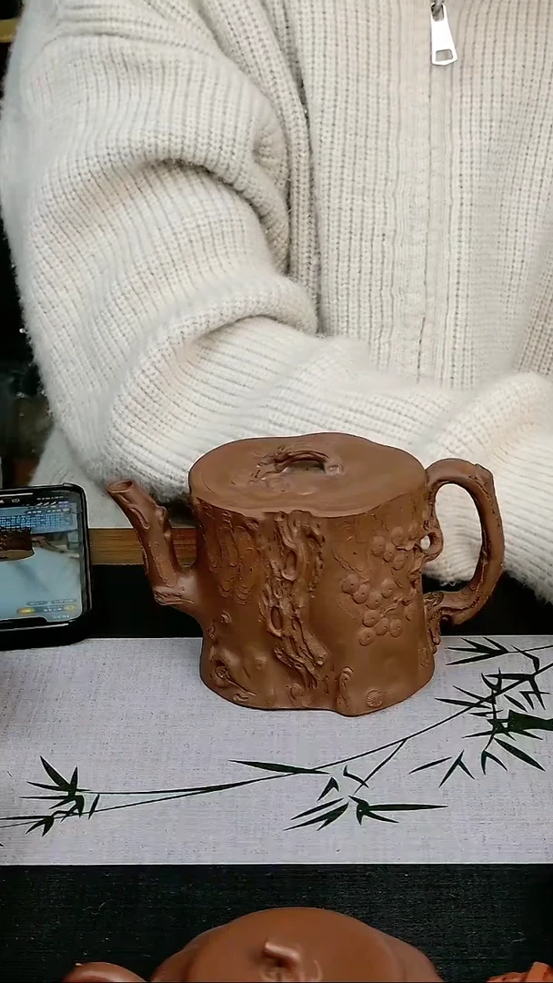 茶壶紫砂宜兴原矿紫砂作品全手松桩350毫升深井老紫泥