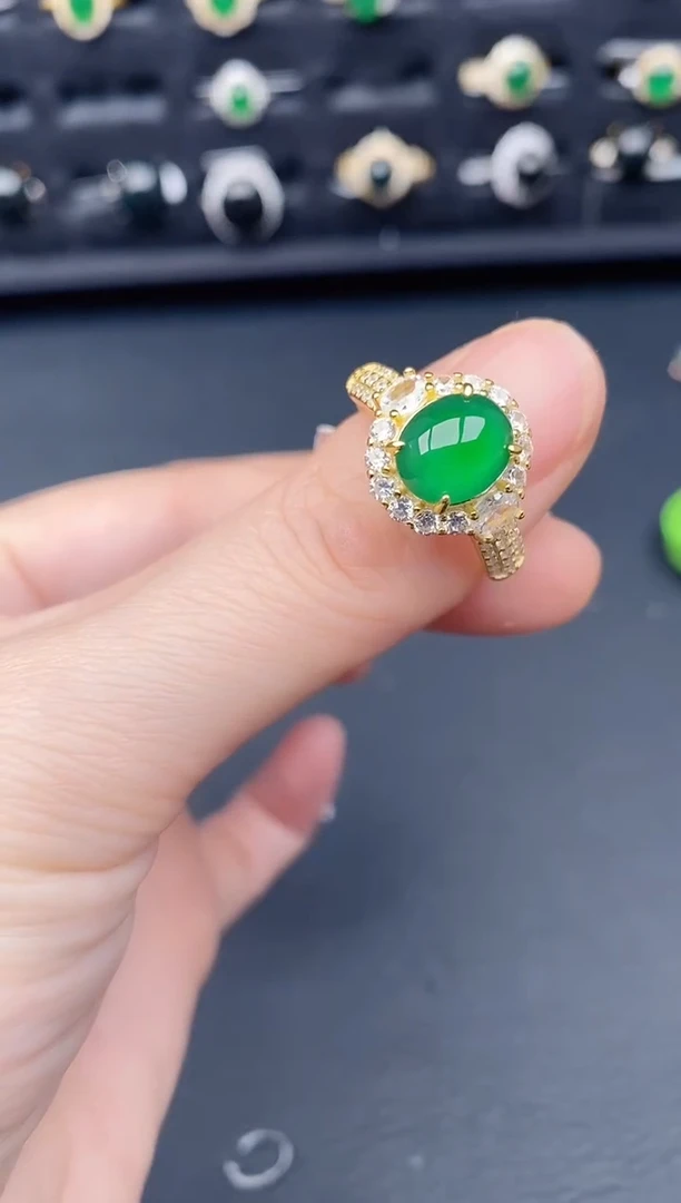 银S925镶嵌戒指翡翠天然a货翡翠62