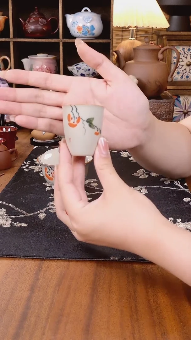 草木灰手绘柿子闻香杯