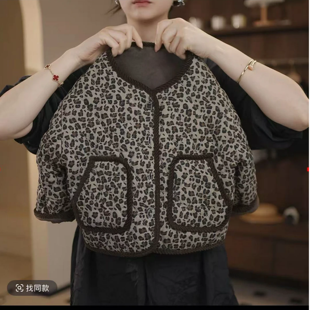女童冬季加厚外套小女孩韩版洋气豹纹棉服女宝宝时髦冬装保暖棉袄