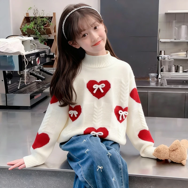 女童毛衣秋冬2025新款小女孩中大童毛线衣儿童时髦加绒加厚打底衫