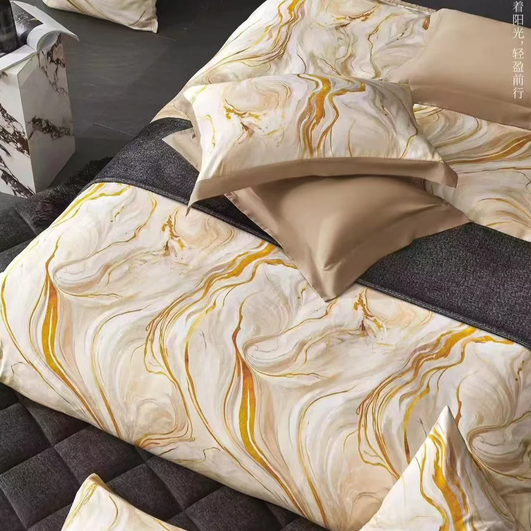 N3352 纯棉60s高端AB双人133*76滚绳被套 流金岁月200*230轻奢