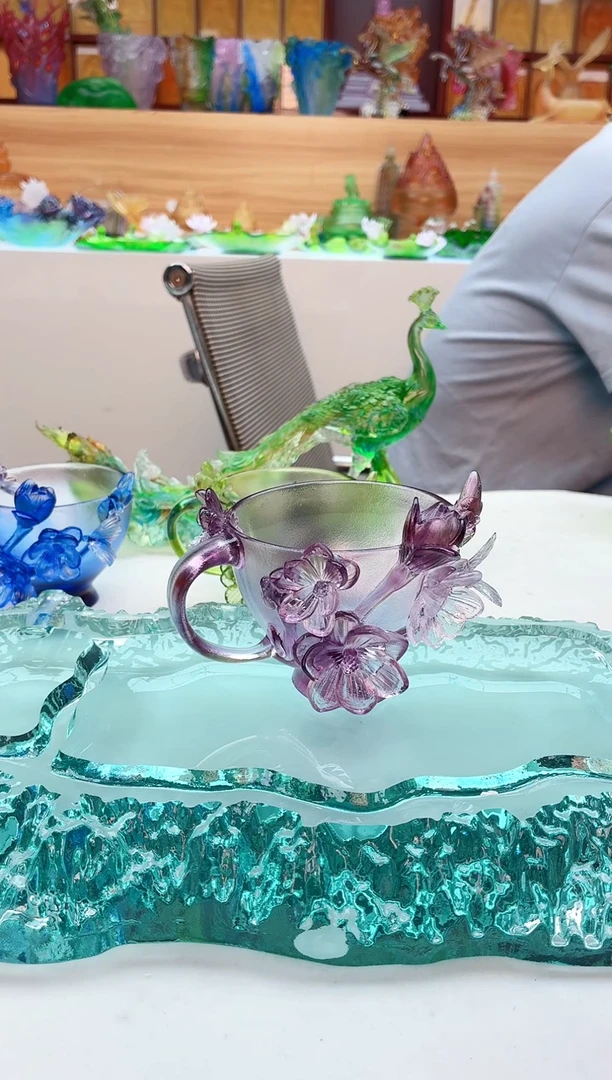 手工艺品琉璃十二花神咖啡杯兰花杯紫色