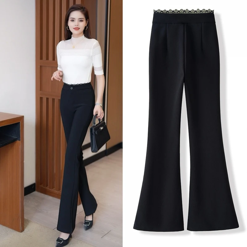 黑色休闲高腰微喇裤女春季2025韩版新款设计感鱼尾裤喇叭裤ins潮