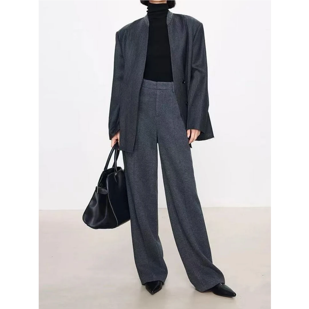 【醋酸羊毛混纺】2025秋款醋酸羊毛直筒显瘦小阔腿腿精休闲女裤