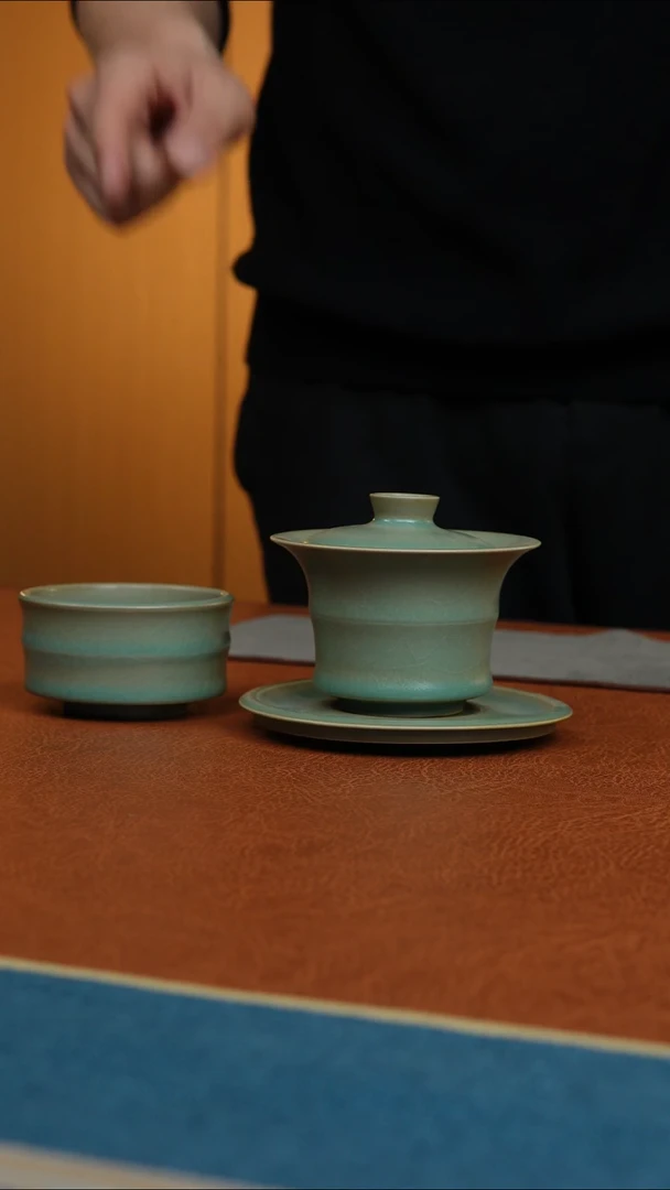 【闪购商品】杯汝州原产地原矿釉仿古微瑕柴烧盖碗+杯子