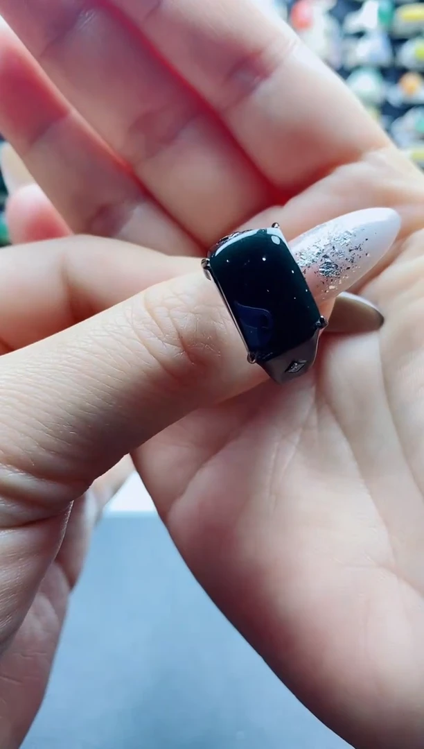 银S925镶嵌戒指翡翠天然翡翠A货男戒