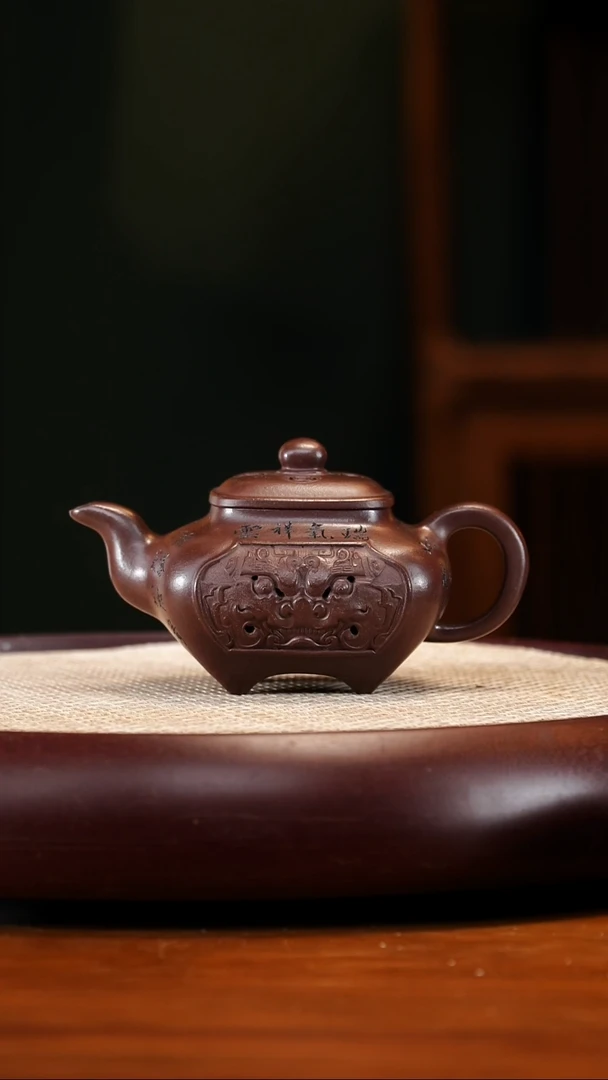 TYL34老紫泥镂空四方传炉270cc