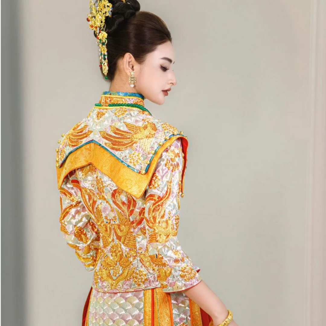 褂皇拖尾2025秀禾服新中式重工刺绣立体龙凤褂结婚礼服嫁衣凤冠霞