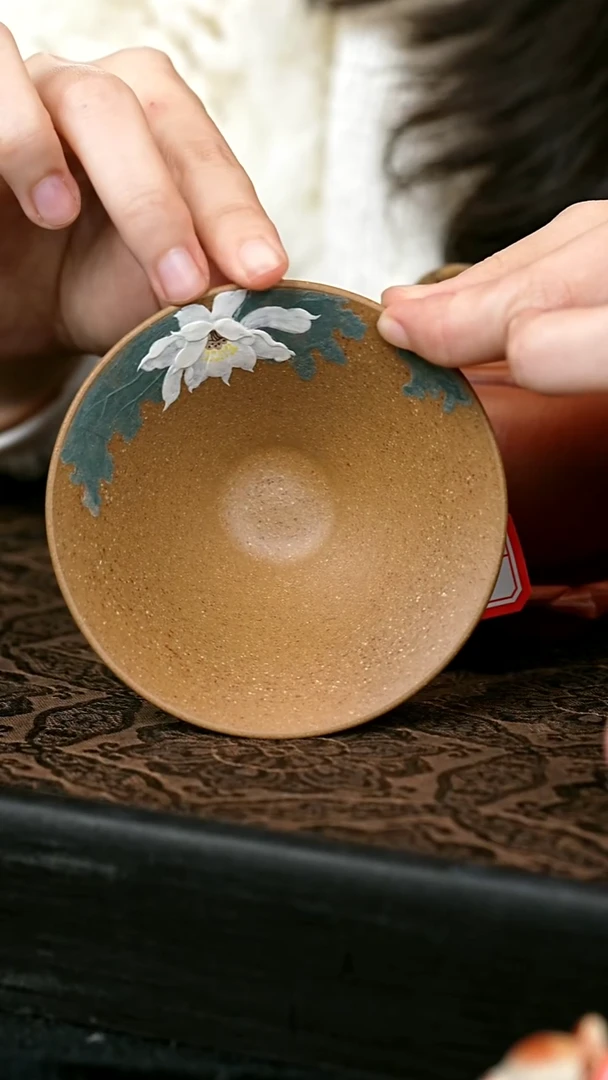 茶壶紫砂全手绘斗笠杯 一物见春