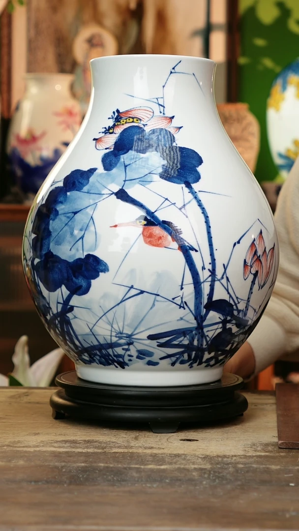 瓷片景德镇纯手工釉下彩精品花瓶