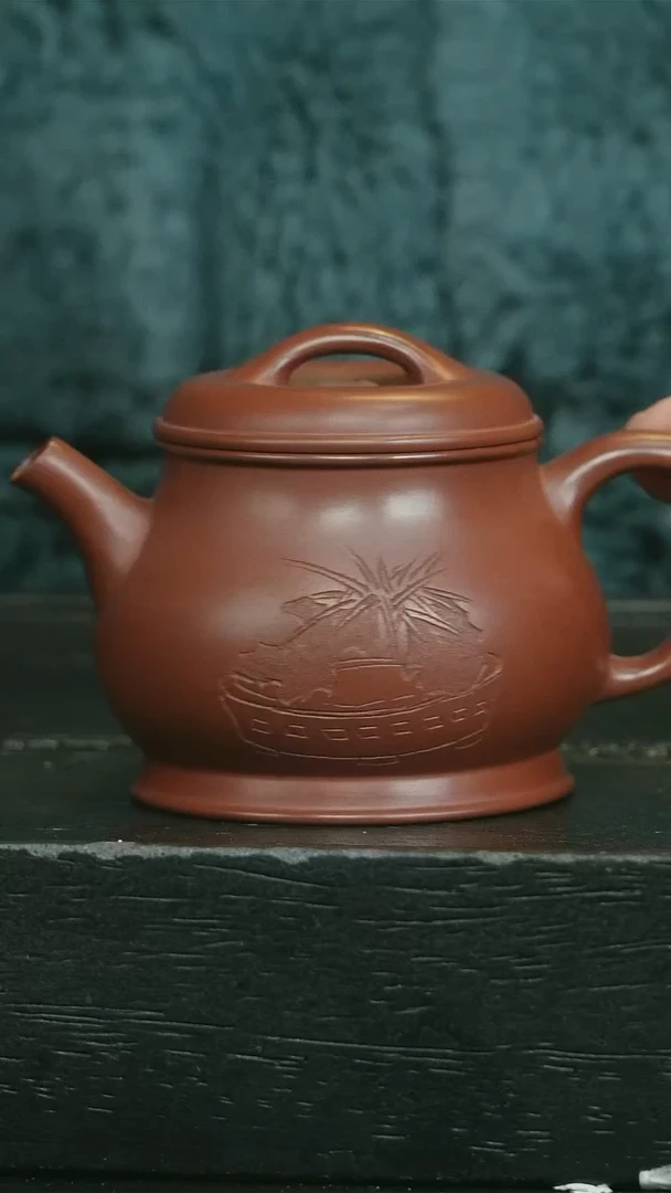 【闪购商品】紫砂茶壶红皮龙刻绘颂金