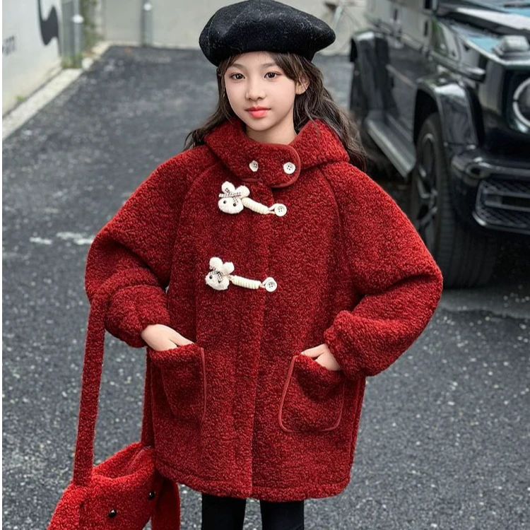 女童冬季加绒女孩拜年服装12岁潮款宽松洋气大童衣服中大童外套女