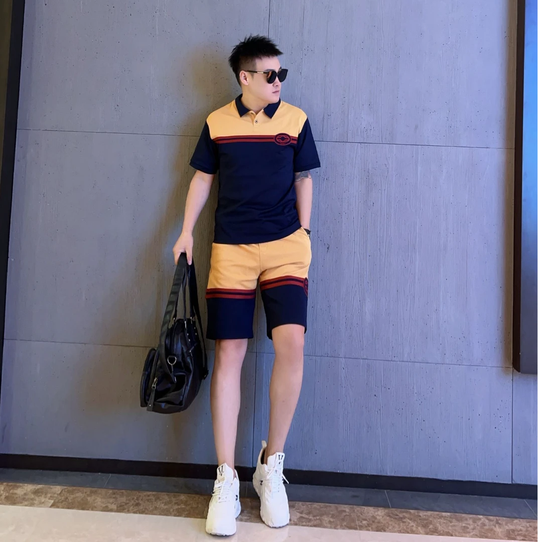 夏季新款男士撞色拼接短袖短裤两件套韩版潮流百搭情侣款休闲套装