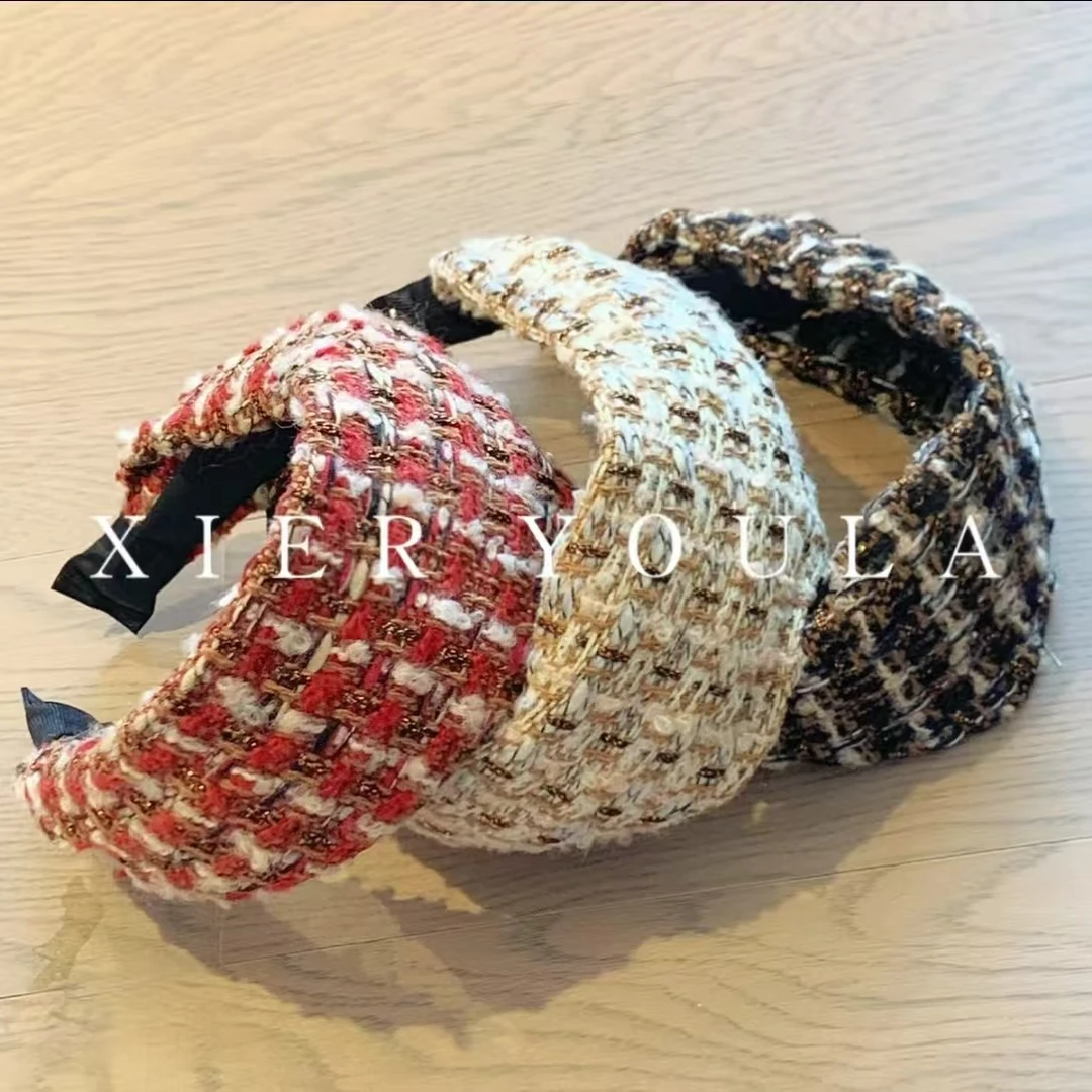 小香风宽版头箍编织面料高颅顶显脸小显发量防滑发箍百搭时尚发饰