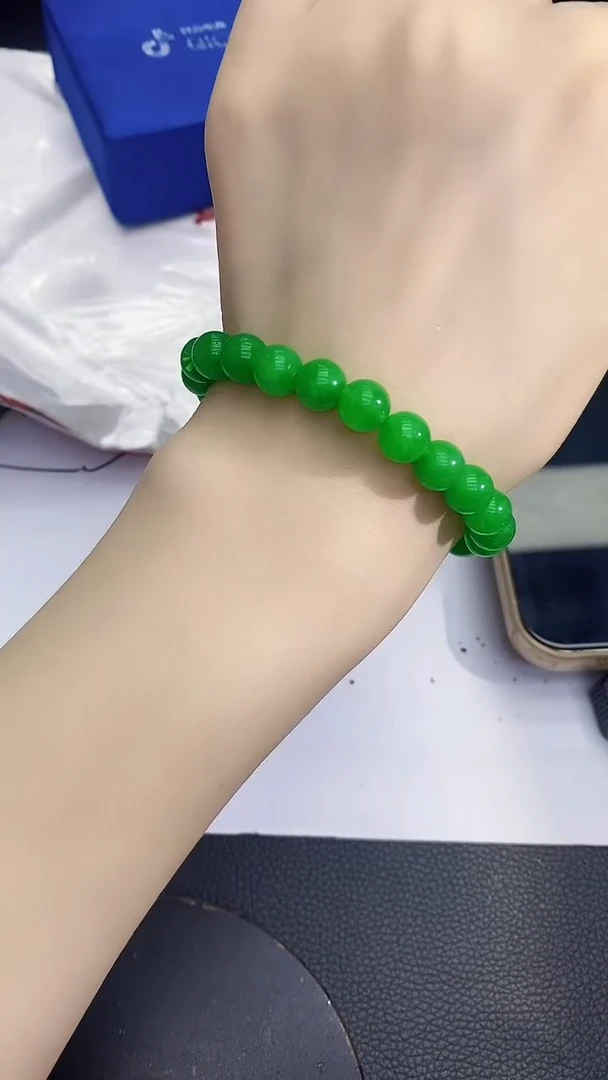 未镶嵌手链翡翠翡翠满绿8mm手链h055