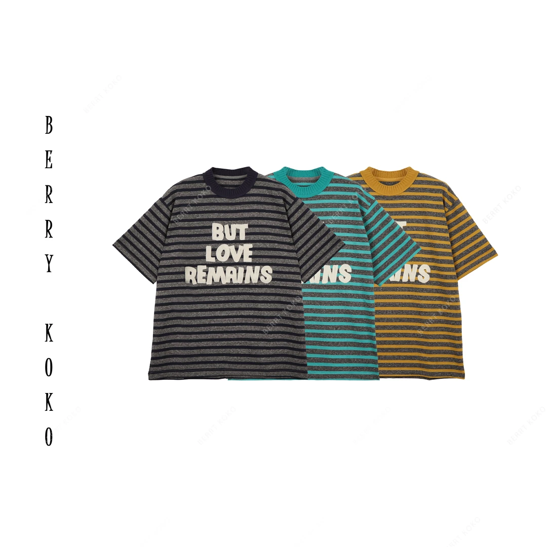 【MISSKO】2025春夏高品质专机压线条纹宽松慵懒半袖棉休闲T 8848