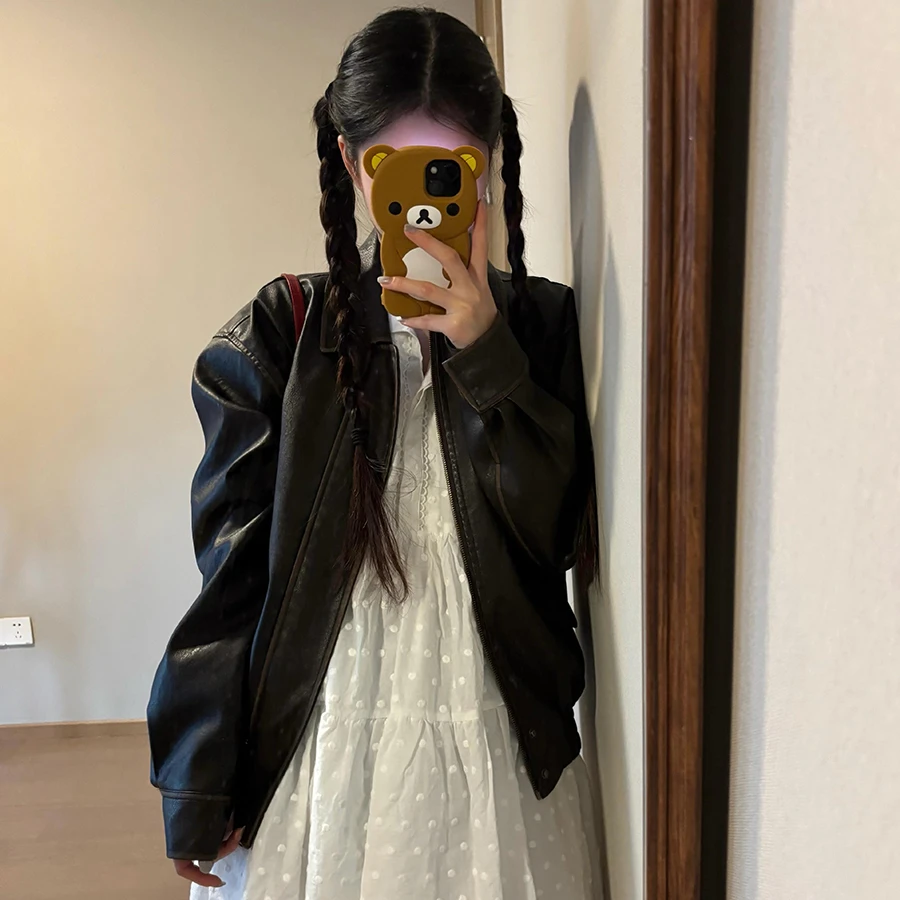 黑色皮衣外套女春秋季新款高级感小个子休闲宽松气质机车皮夹克潮