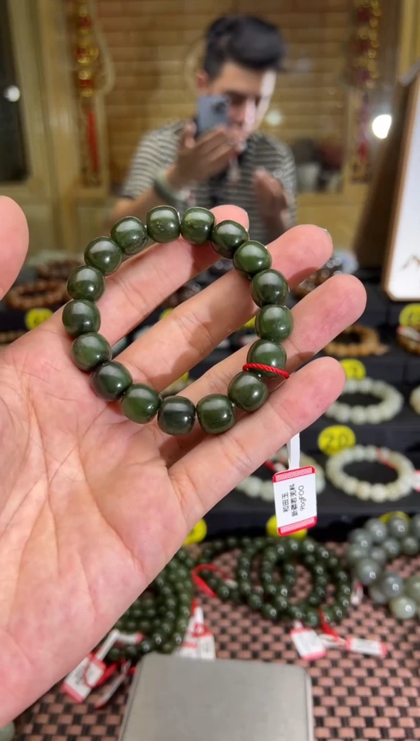 手串未镶嵌和田玉木孜塔格碧玉老型珠手串卡11*12