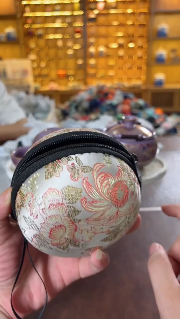 瓷片淘生活缠枝莲金银错紫汝宝瓶旅行套装+茶盘