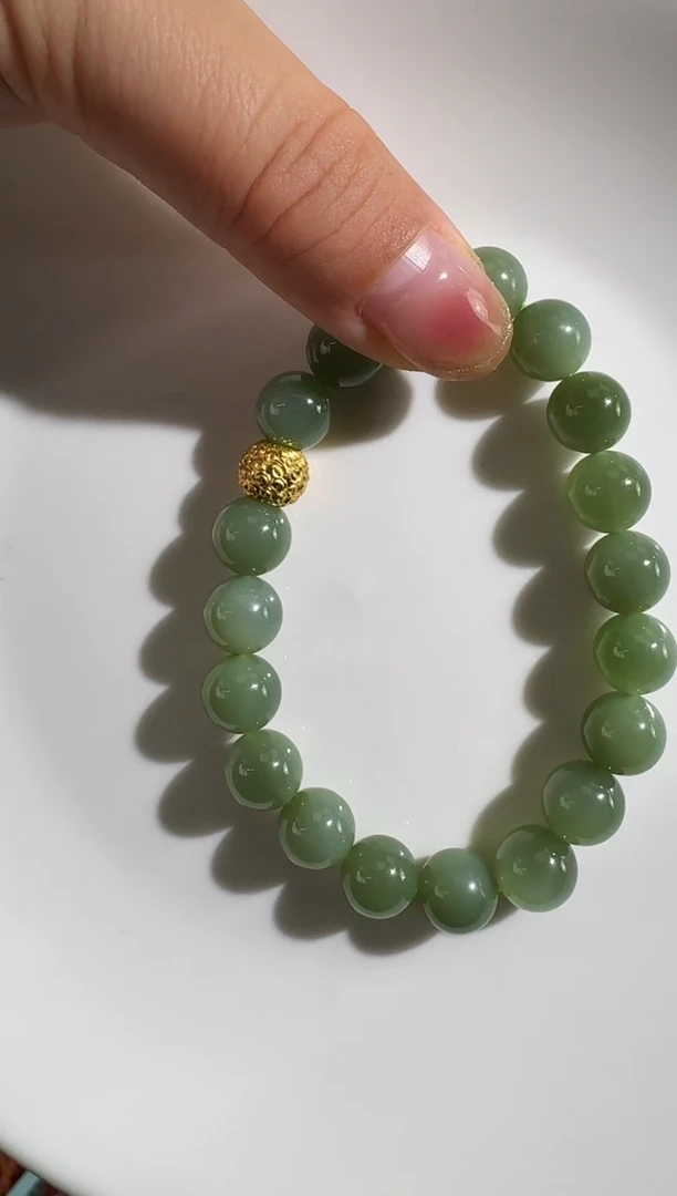 银S925镶嵌手串和田玉9mm粉青单圈手串多样性发一