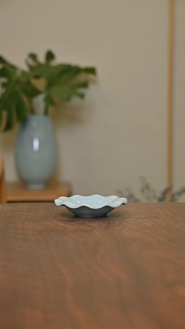 盏托 天青 微瑕 朱家汝窑款