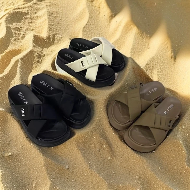 厚底拖鞋女外穿2025年夏季新款15898-6法式交叉休闲懒人一字拖鞋