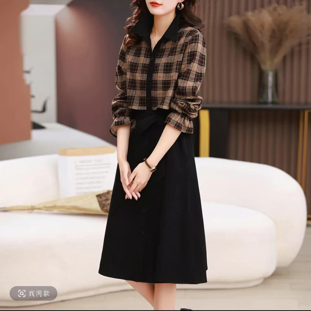 H124-H简约休闲新款极简风百搭显瘦时尚舒适大气遮屁连衣裙