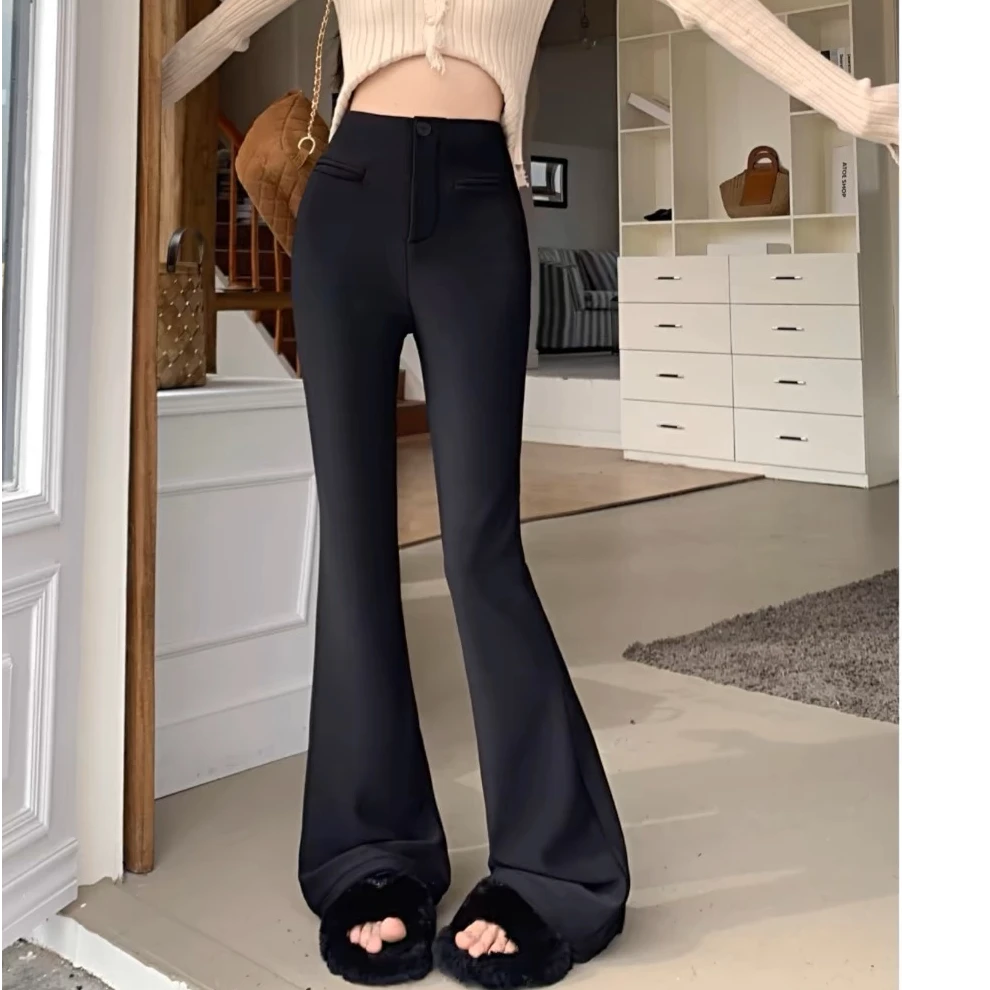 气质时髦高腰修身直筒微喇裤女2025年早春新款洋气简约修身喇叭裤