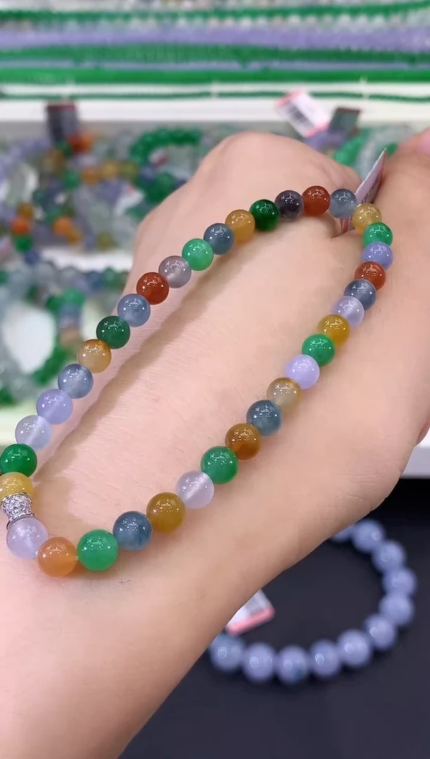 未镶嵌手串翡翠B326 紫货有色差