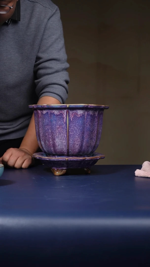 【闪购商品】摆件钧瓷宋钧菱口式花盆