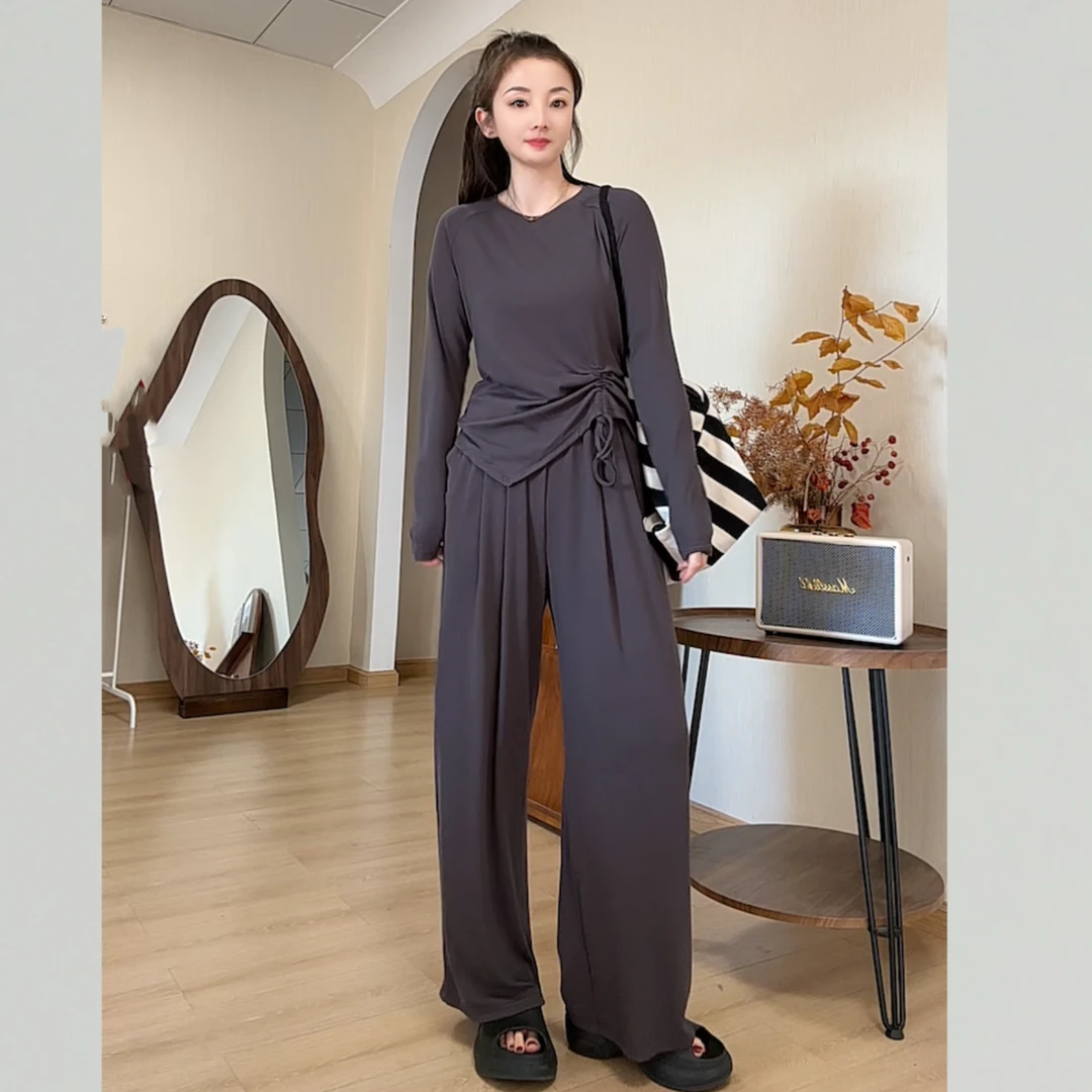 E230休闲时尚套装宽松显瘦圆领长袖T恤上衣裙子裤子女秋季两件套