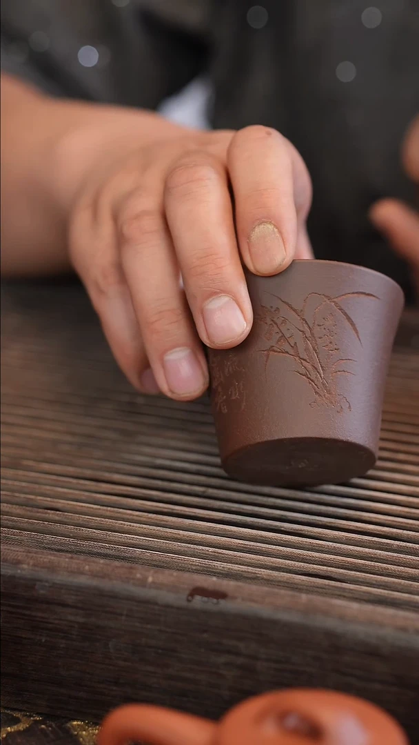 茶壶紫砂原矿手工制作杯子雕刻兰花