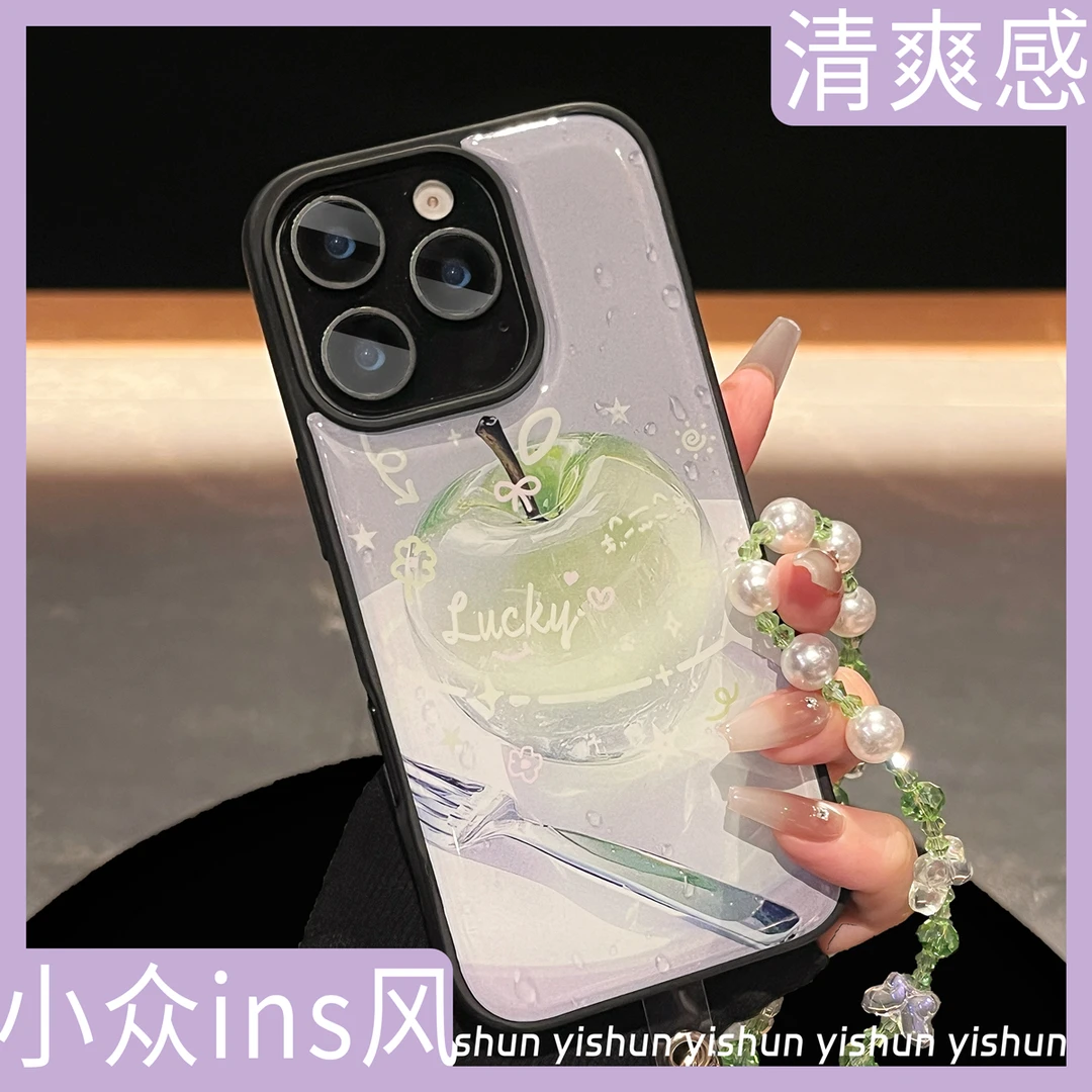 原创清爽果冻青苹果涂鸦适用苹果手机壳iPhone16proMax拍照AI按键
