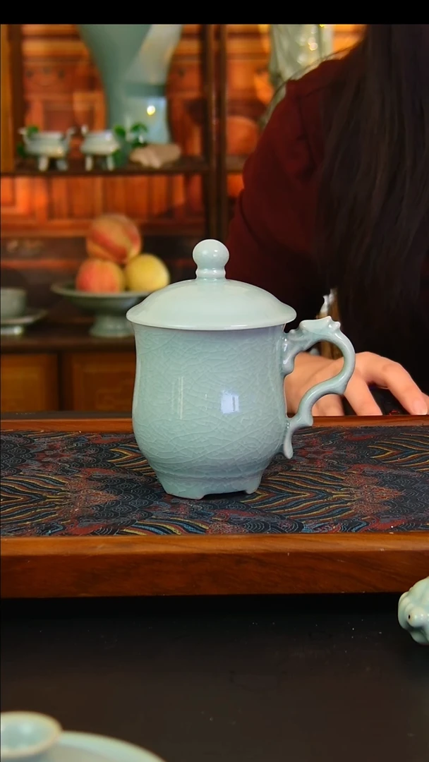 瓷片粉青釉办公杯，一级品，简装