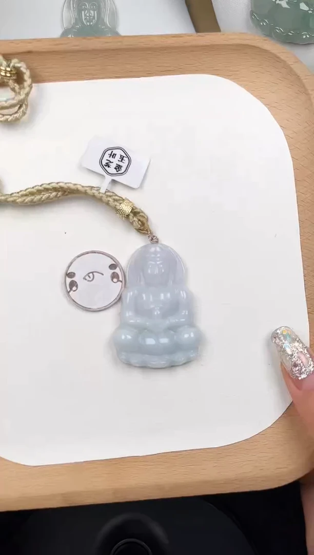 颈饰未镶嵌翡翠Y5A005翡翠浅色大观音-4