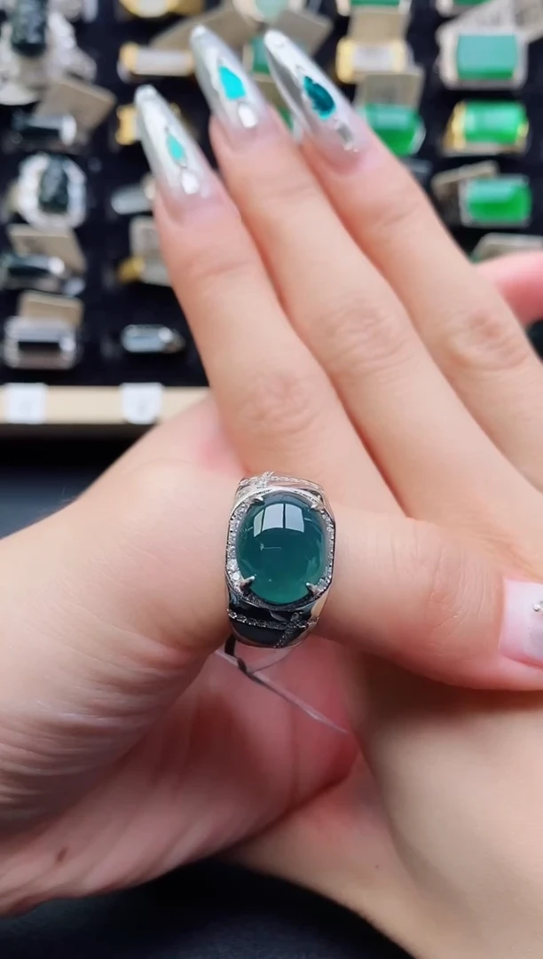 翡翠戒指银S925镶嵌121212