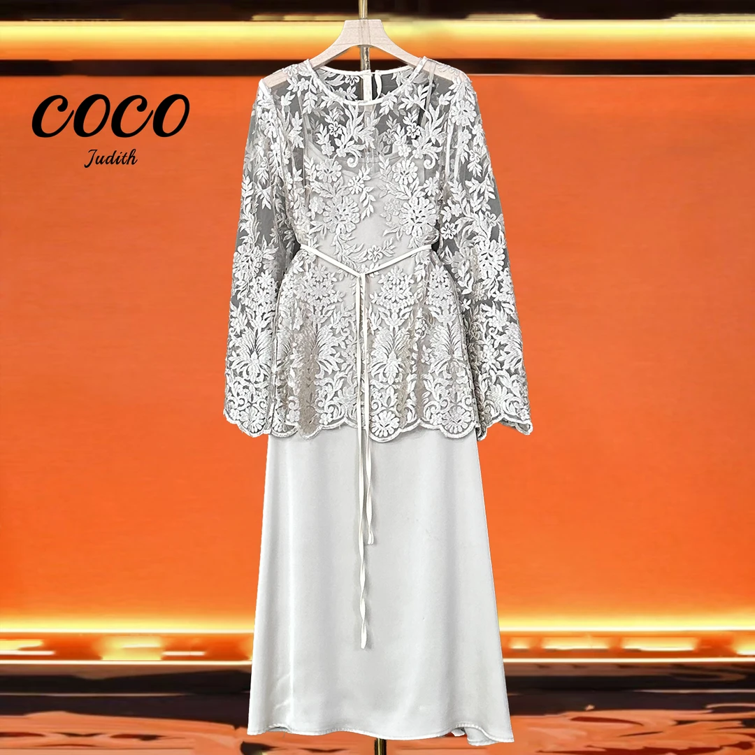 现货【RG5550】2025年新款蕾丝显瘦长袖轻奢时尚设计师优雅网红裙