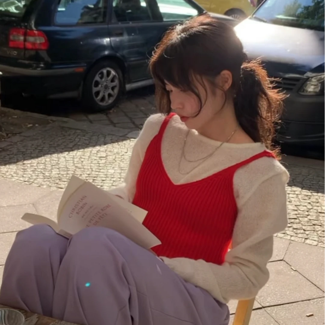 [花裁孤品]韩系简约复古文艺针织显瘦时尚假两件打底长袖韩版秋冬