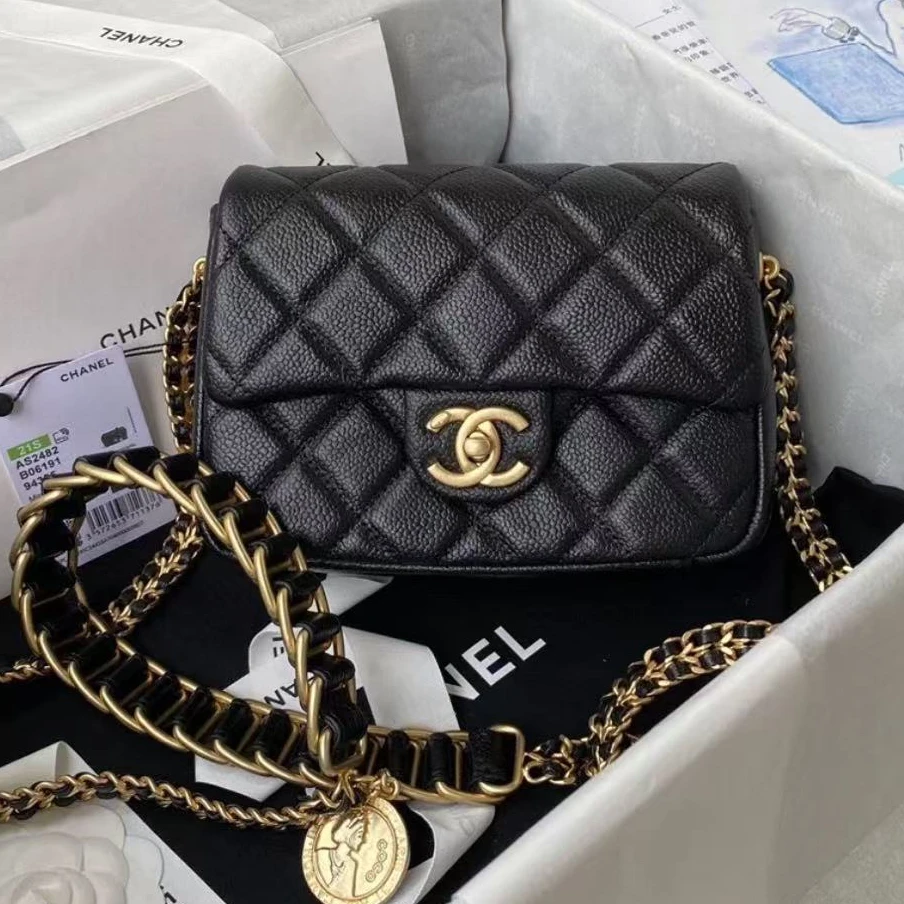 95新 Chanel/香奈儿 青奢荟/黑色经典金币方胖子//07677