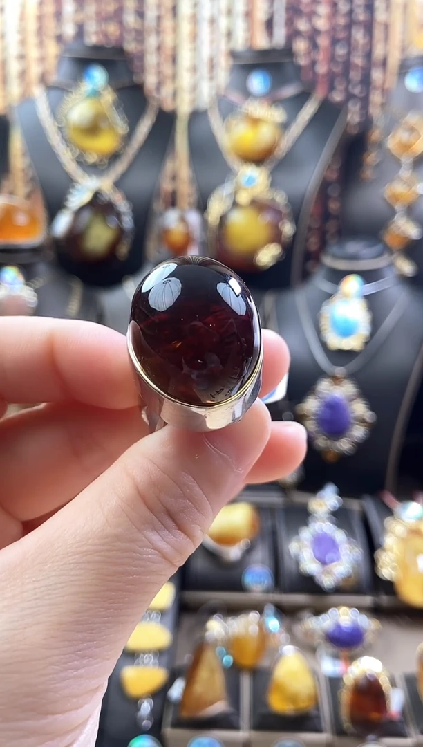 银S925镶嵌琥珀戒指戒指