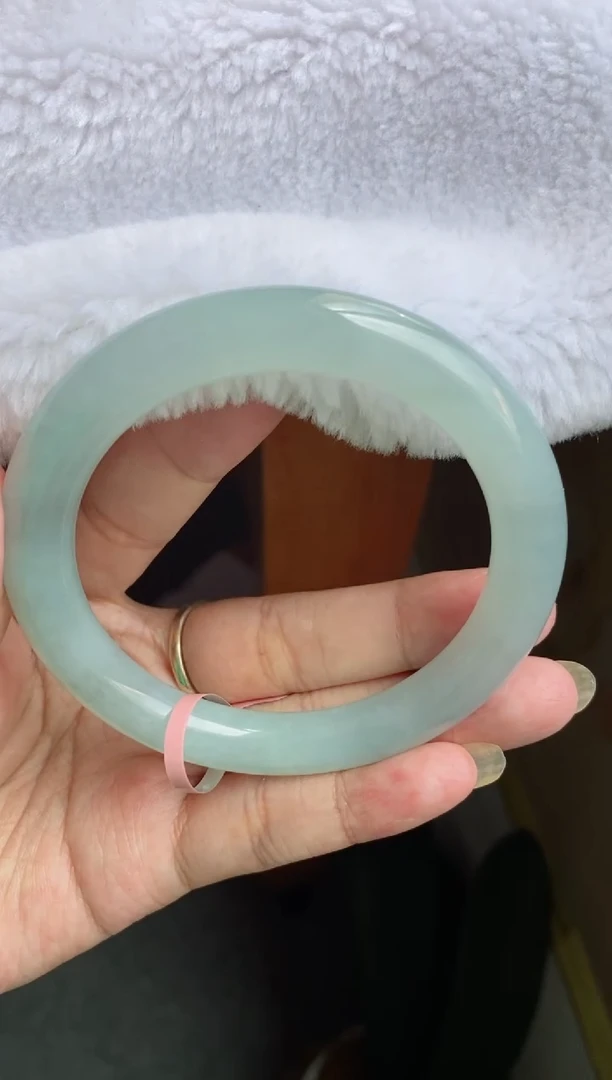 翡翠手镯未镶嵌（冰透胶蓝绿）圆条16号