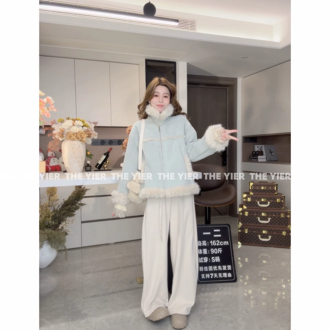 羊羔毛外套女2025冬季短款小个子机车服软糯加厚上衣