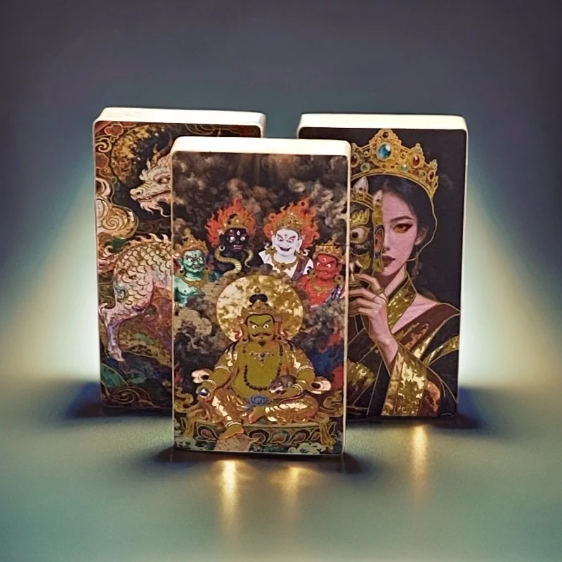 全新升级二代超薄卡片黄铜鎏金溢彩创意防风打火机仿古唐卡工艺