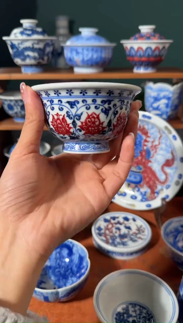 【闪购商品】杯永明尚玩缠枝莲青狮心压手杯