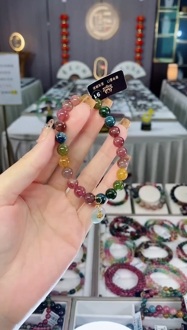 未镶嵌老矿碧玺色标彩虹油料单圈手串8mm+碧玺dan多样性发货一条