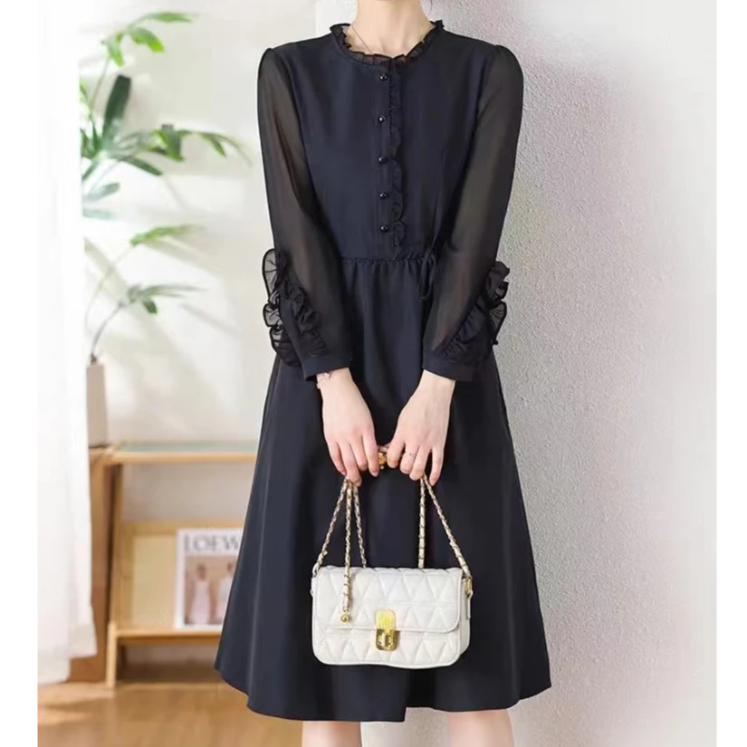 法式高级感气质妈妈洋气长袖高贵连衣裙Q1801