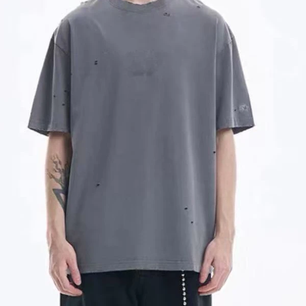 S做旧破洞短袖T恤【无原包吊牌默认微瑕】