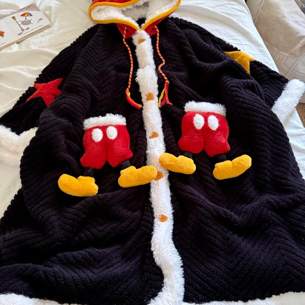 侘町2025新款星星米奇睡袍提花舒棉绒秋冬季新款加厚保暖可爱斗篷