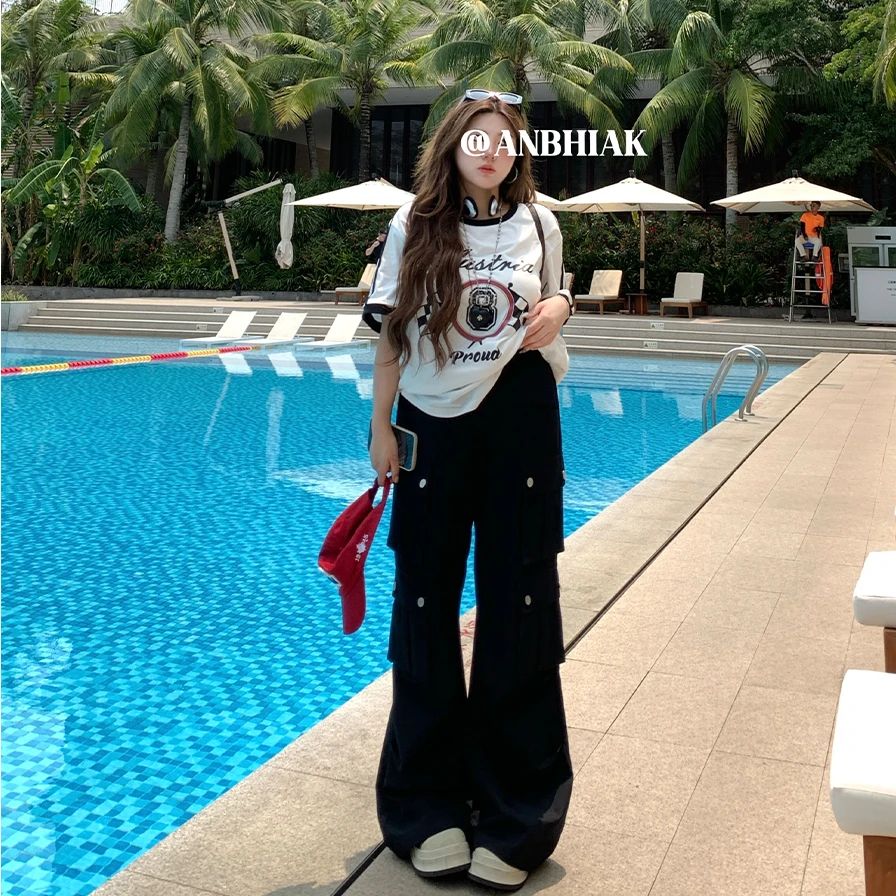 【迈阿密热浪】新款重工口袋牛仔高腰宽松工装休闲裤A251V0019